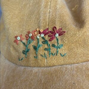 Embroidered Floral Mustard Cap